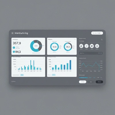 Digital dashboard displaying manufacturing production metrics and KPIs